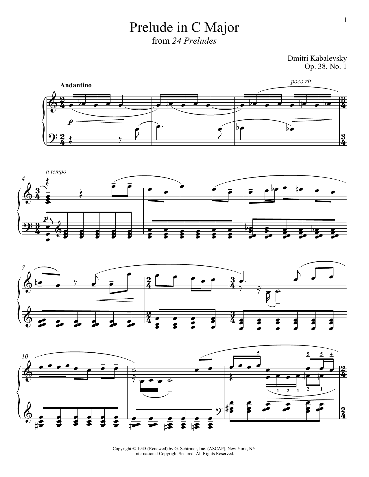 Dmitri Kabalevsky Prelude In C Major, Op. 38, No. 1 sheet music notes and chords arranged for Piano Solo