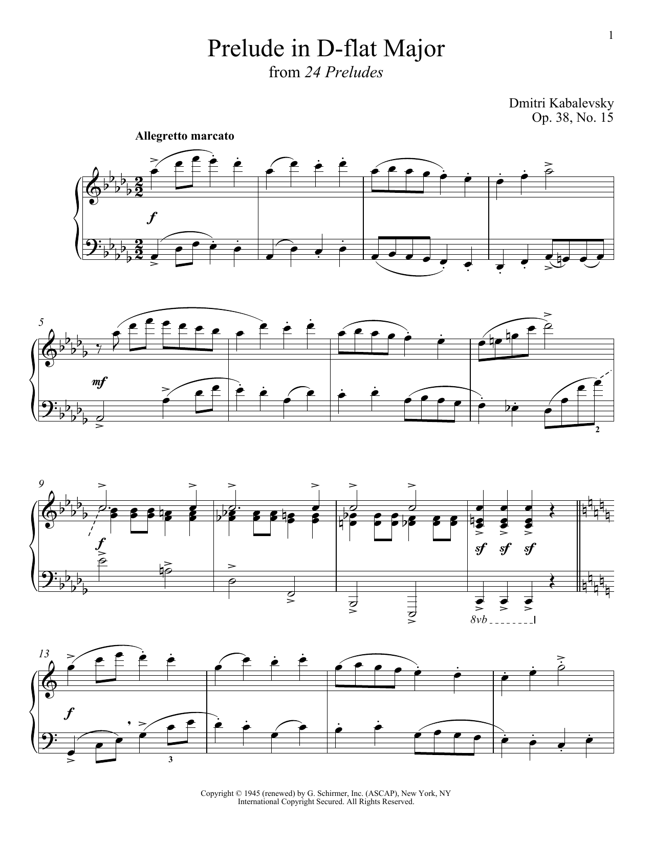 Dmitri Kabalevsky Prelude In D-Flat Major, Op. 38, No. 15 sheet music notes and chords arranged for Piano Solo
