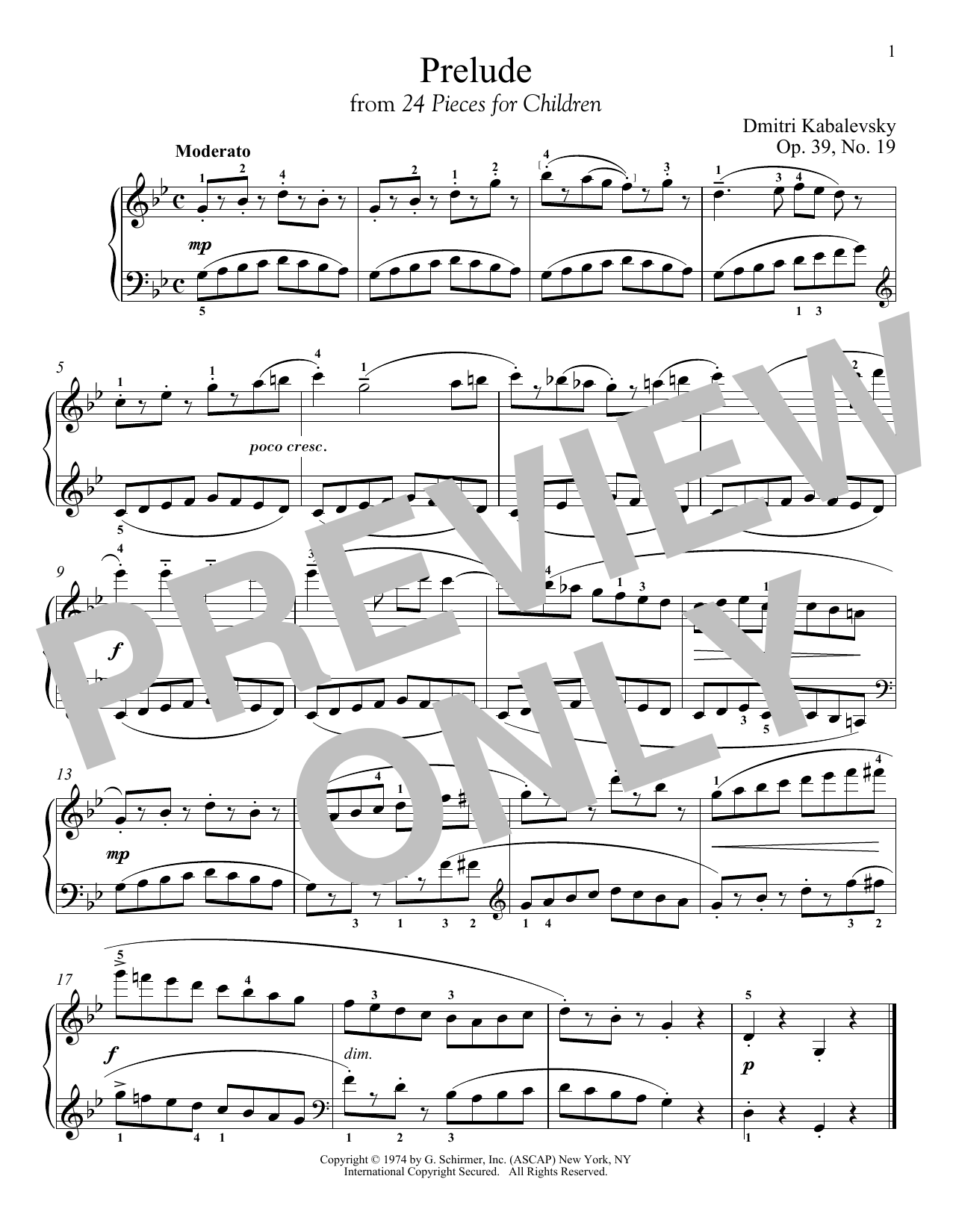 Dmitri Kabalevsky Prelude, Op. 39, No. 19 sheet music notes and chords arranged for Piano Solo