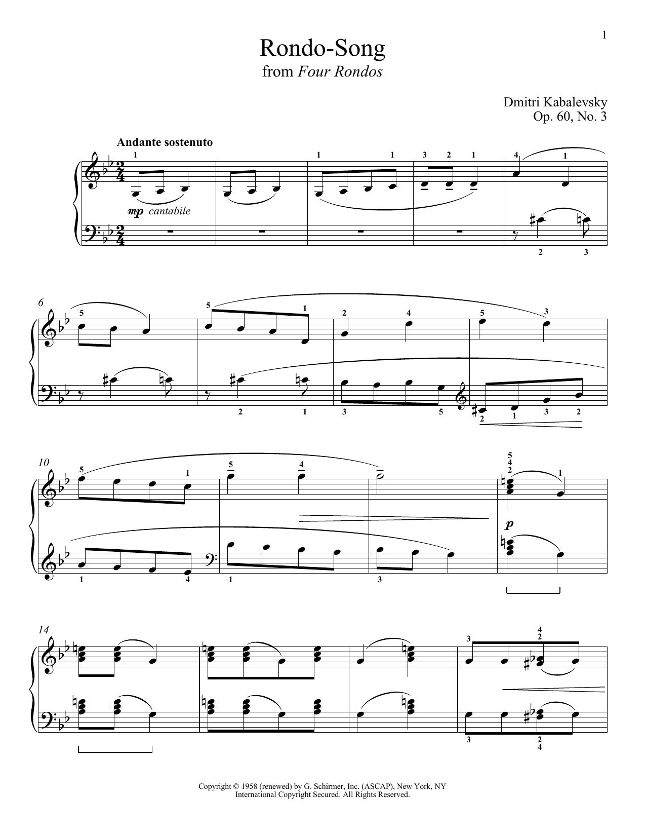 Dmitri Kabalevsky Rondo-Song sheet music notes and chords arranged for Piano Solo