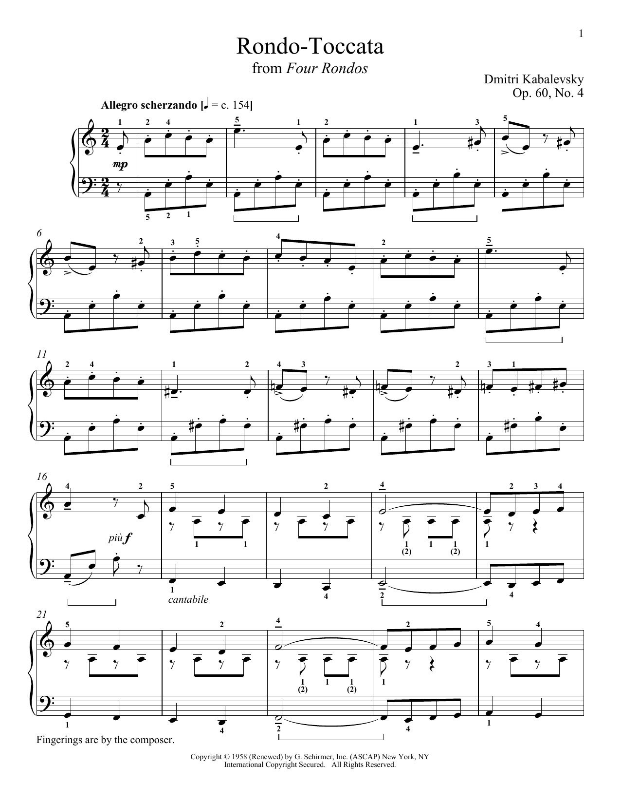 Dmitri Kabalevsky Rondo-Toccata sheet music notes and chords arranged for Piano Solo