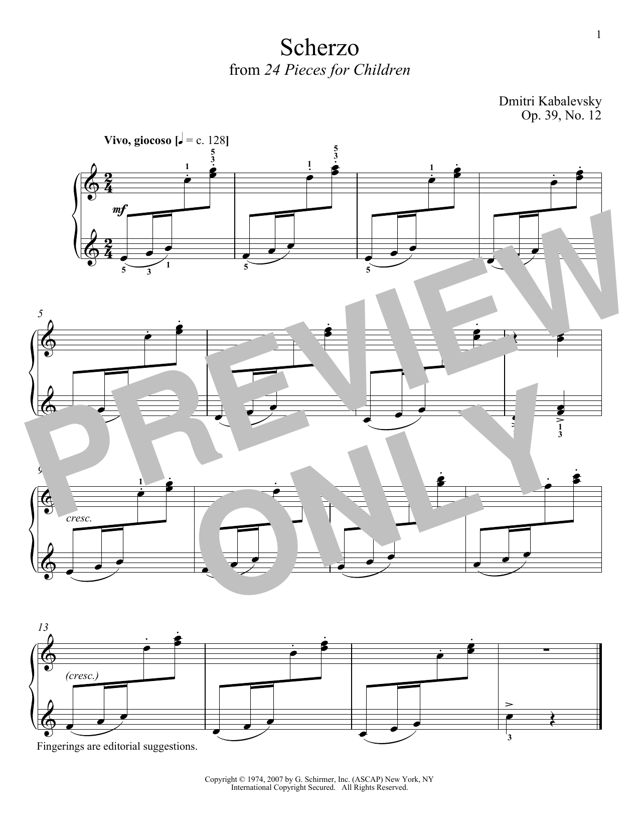 Dmitri Kabalevsky Scherzo, Op. 39, No. 12 sheet music notes and chords arranged for Piano Solo