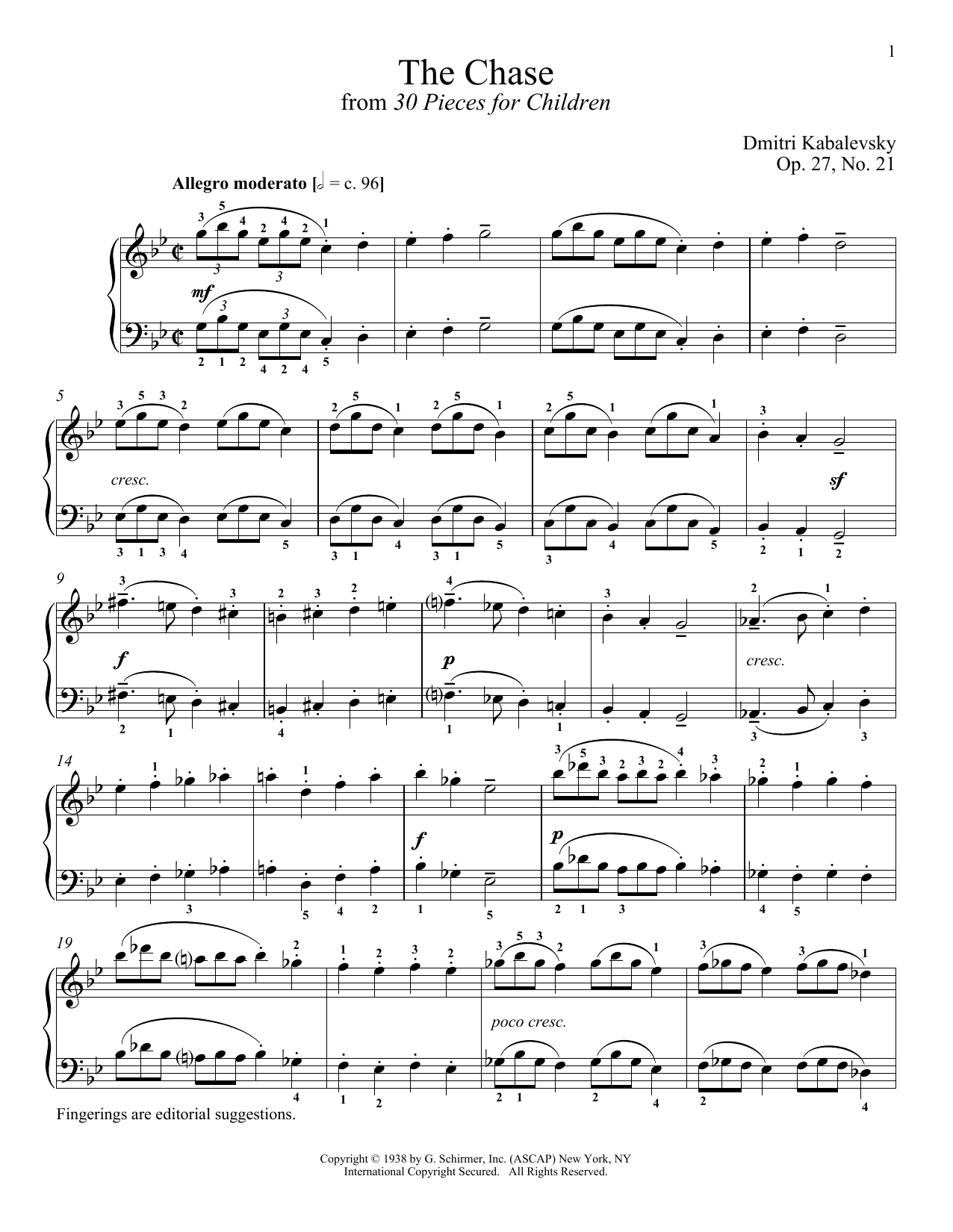 Dmitri Kabalevsky The Chase sheet music notes and chords arranged for Piano Solo
