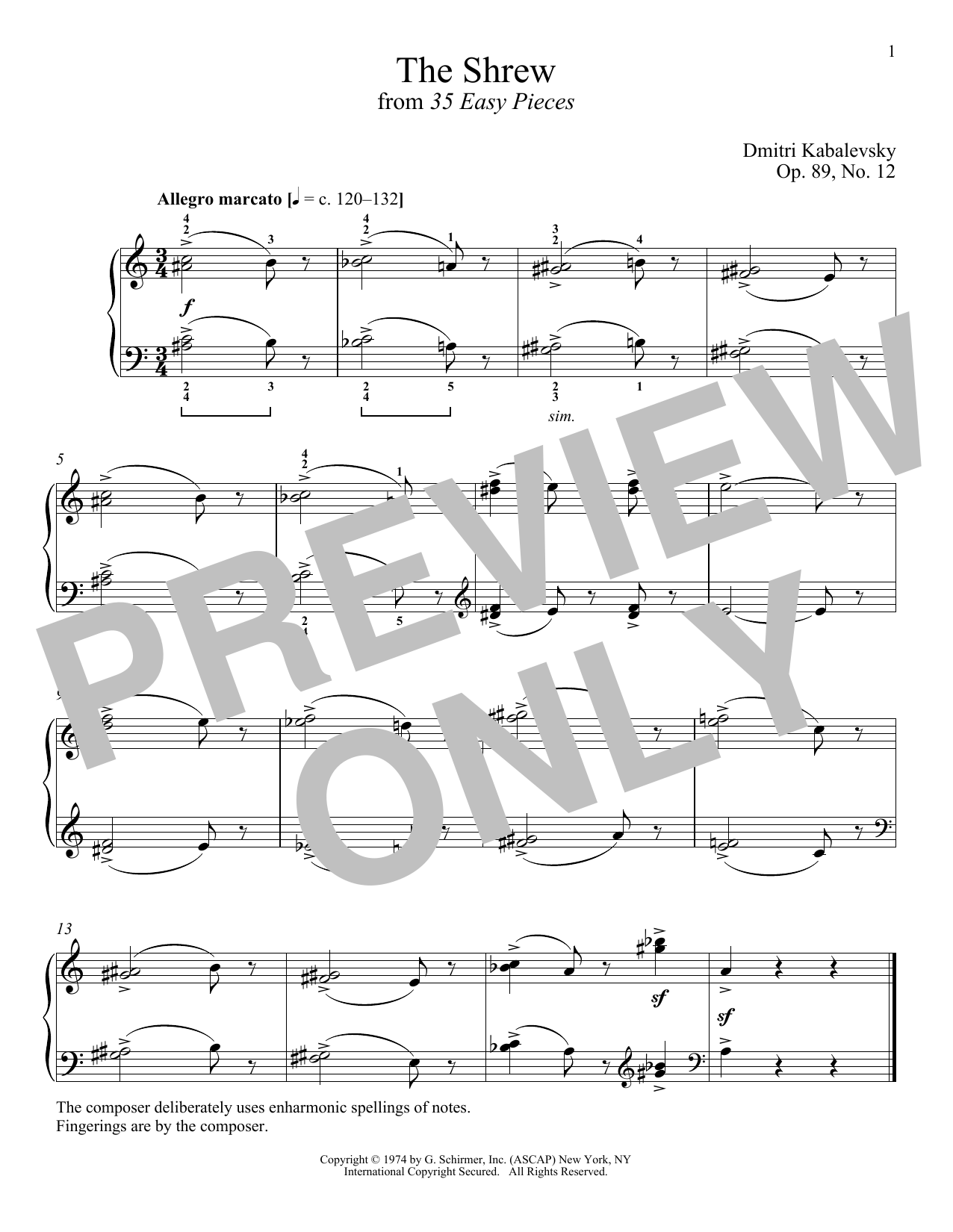 Dmitri Kabalevsky The Shrew, Op. 89, No. 12 sheet music notes and chords arranged for Piano Solo