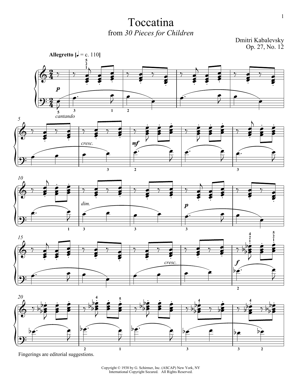 Dmitri Kabalevsky Toccatina sheet music notes and chords arranged for Piano Solo