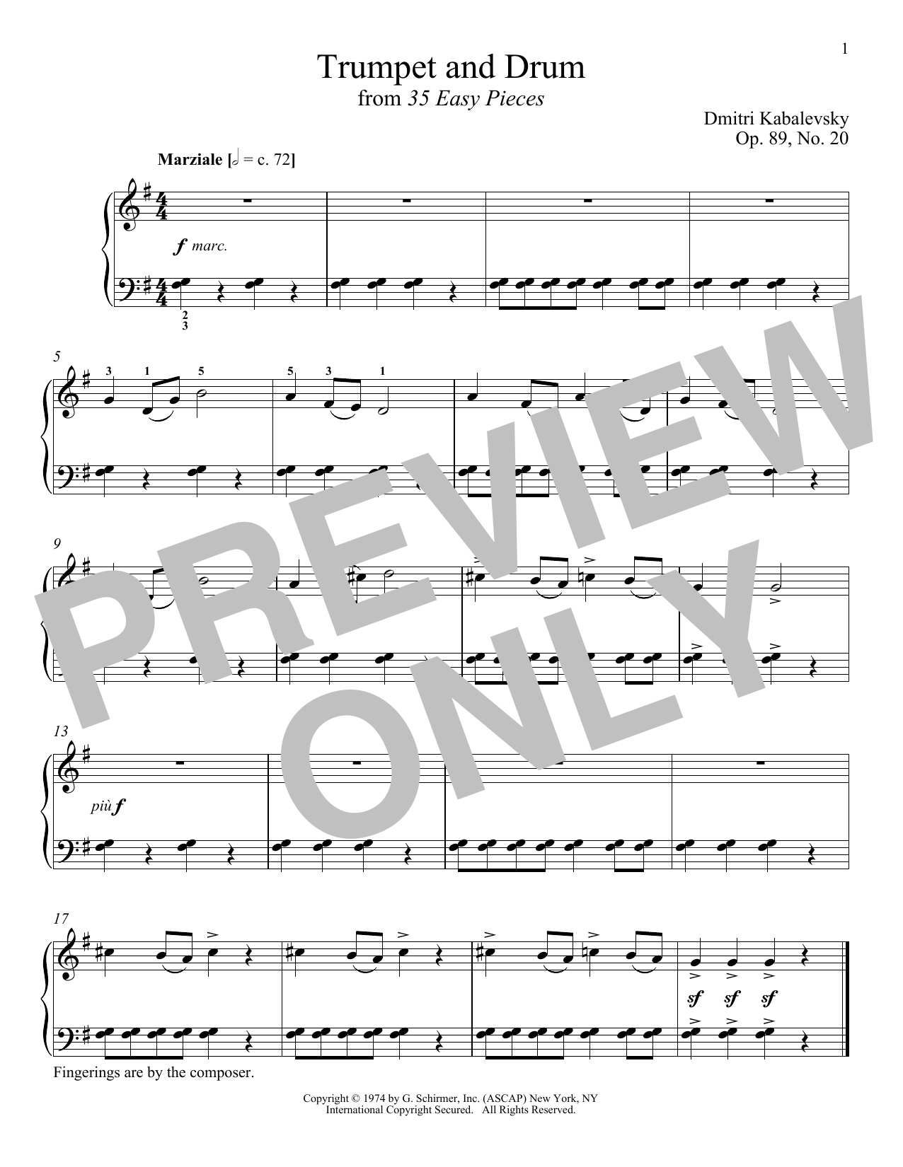 Dmitri Kabalevsky Trumpet And Drum, Op. 89, No. 20 sheet music notes and chords arranged for Piano Solo