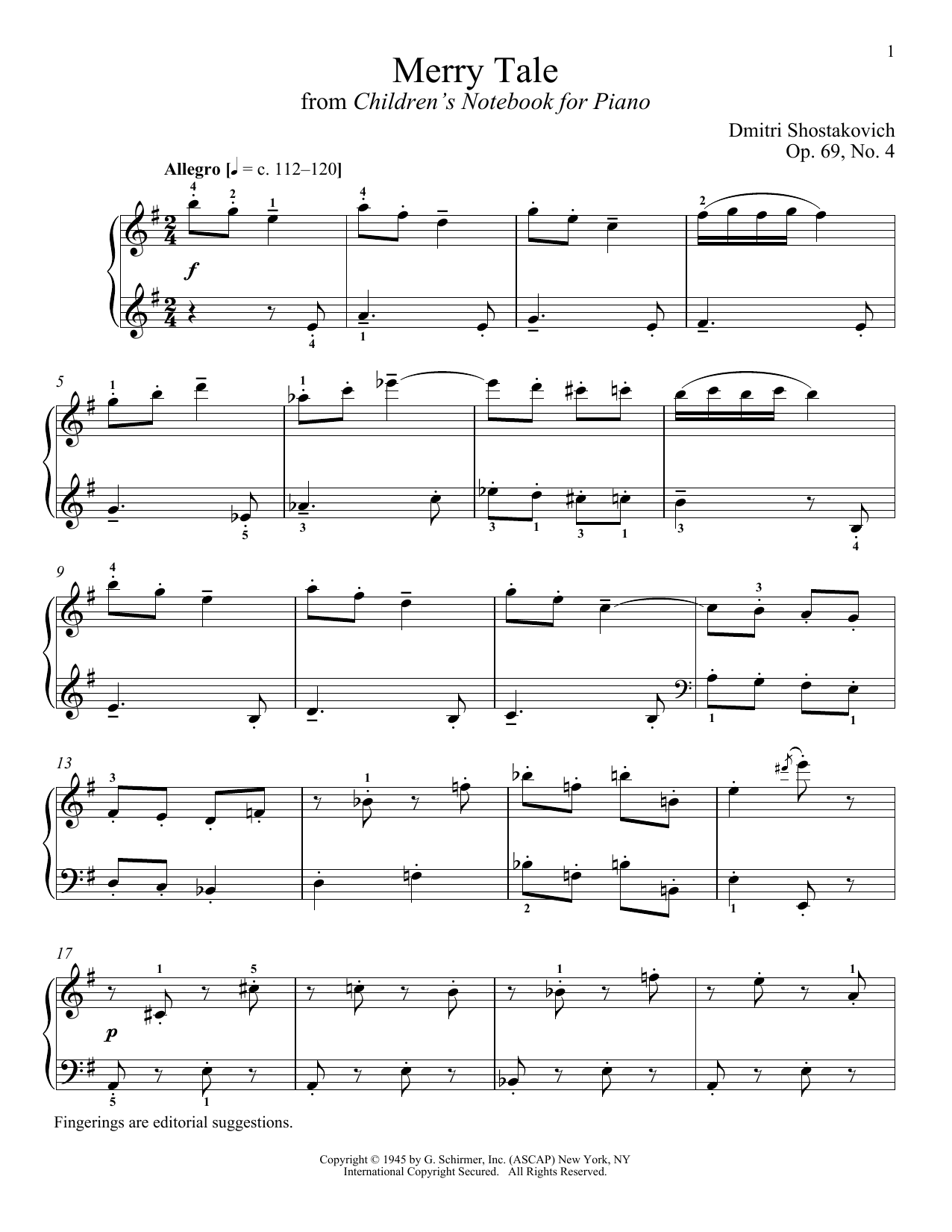 Dmitri Shostakovich Merry Tale sheet music notes and chords arranged for Piano Solo