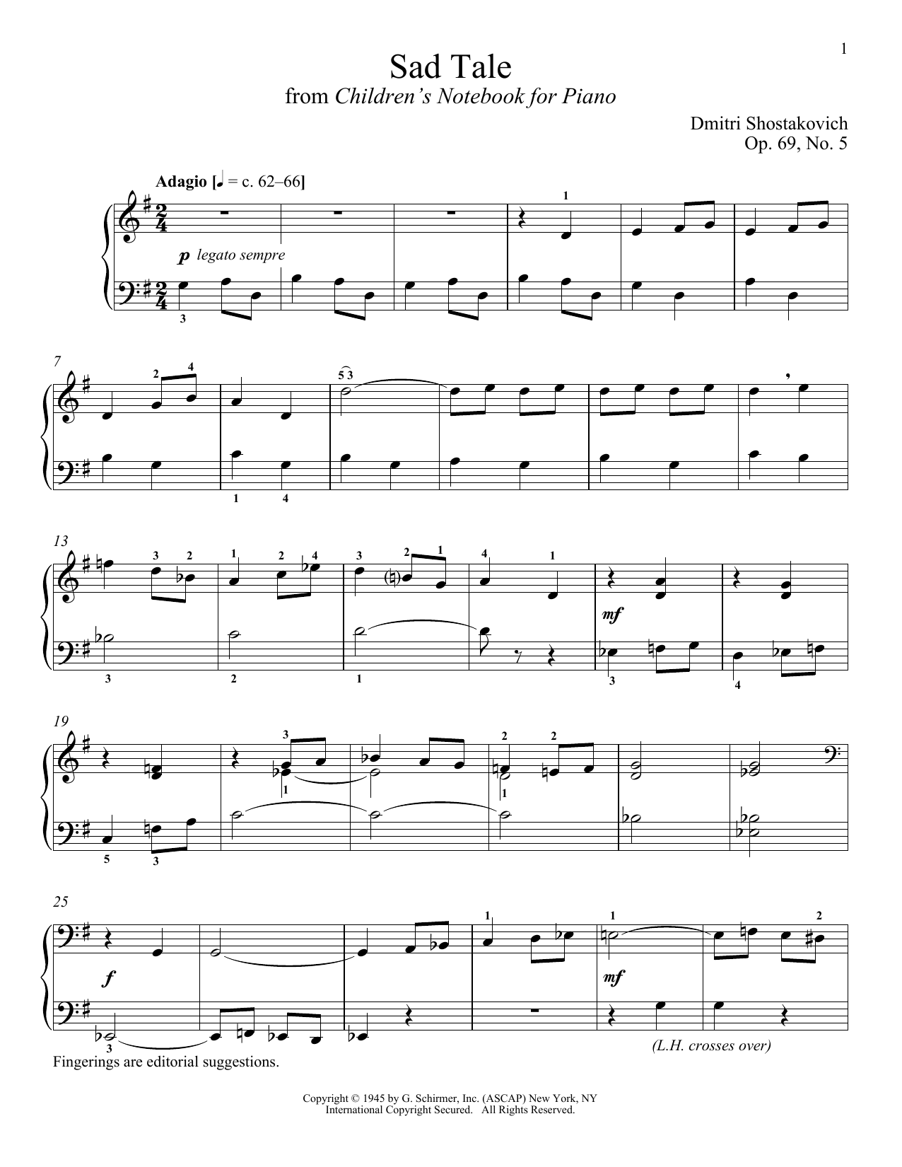 Dmitri Shostakovich Sad Tale sheet music notes and chords arranged for Piano Solo