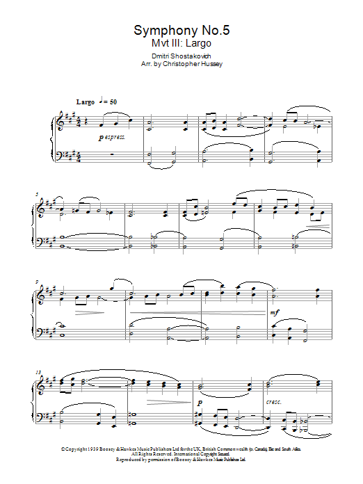 Dmitri Shostakovich Symphony No. 5 sheet music notes and chords arranged for Piano Solo