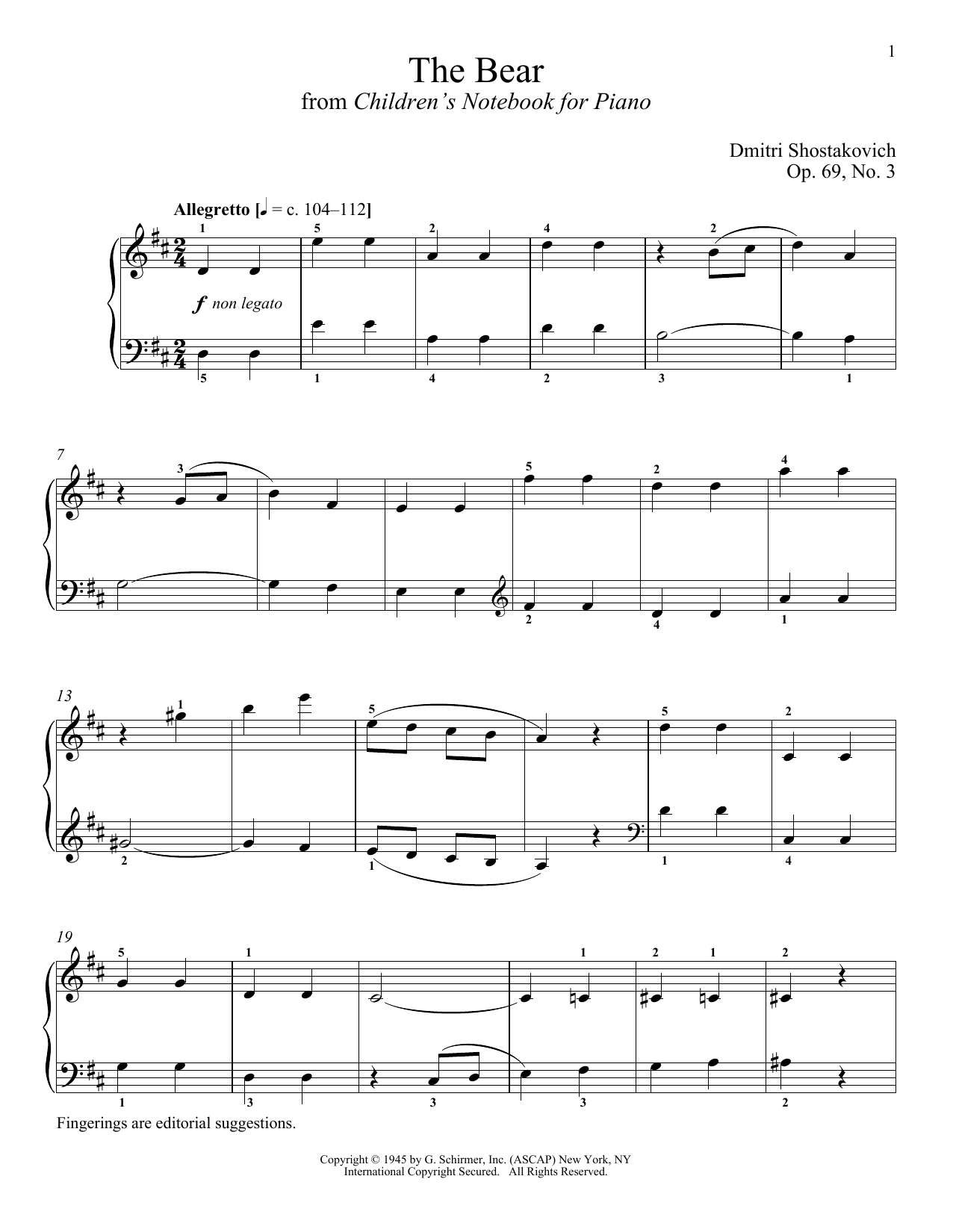 Dmitri Shostakovich The Bear sheet music notes and chords arranged for Piano Solo