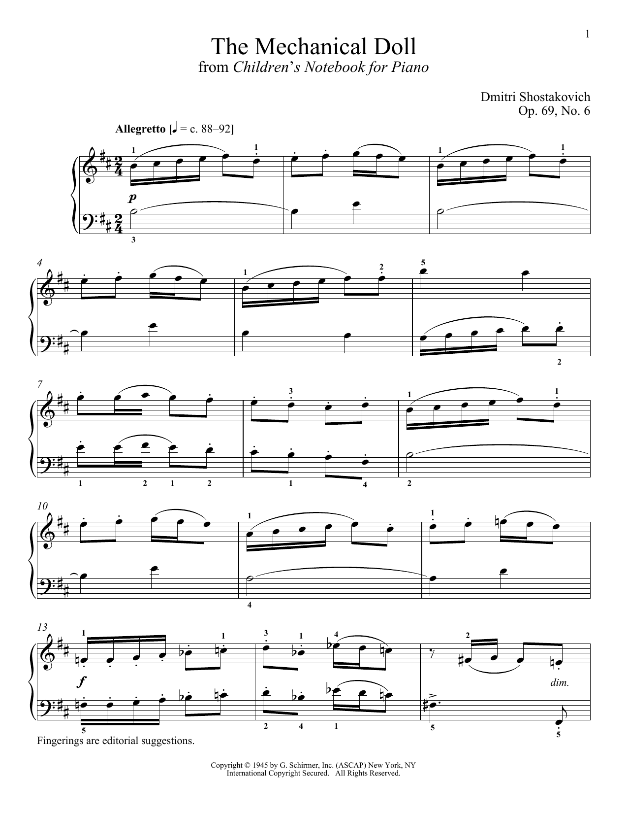 Dmitri Shostakovich The Mechanical Doll sheet music notes and chords arranged for Piano Solo