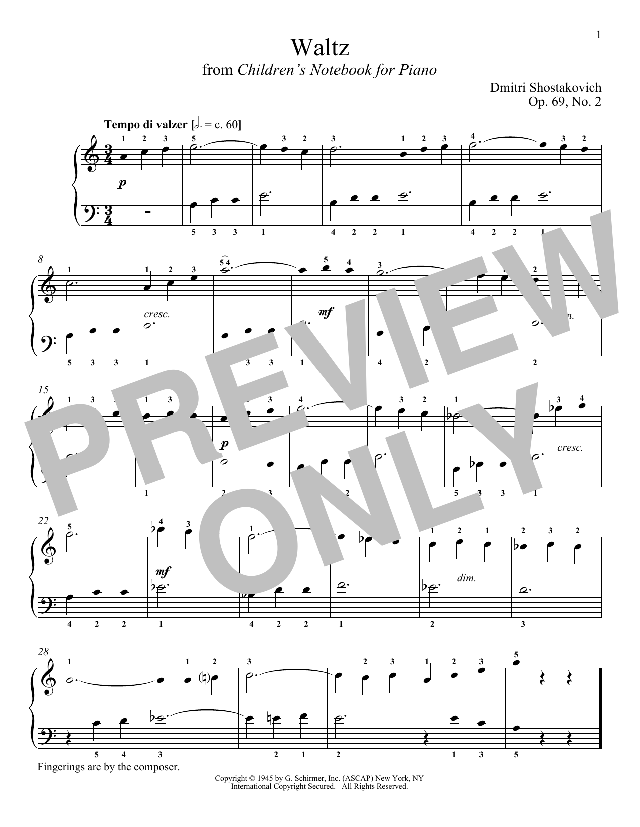 Dmitri Shostakovich Waltz, Op. 69, No. 2 sheet music notes and chords arranged for Piano Solo