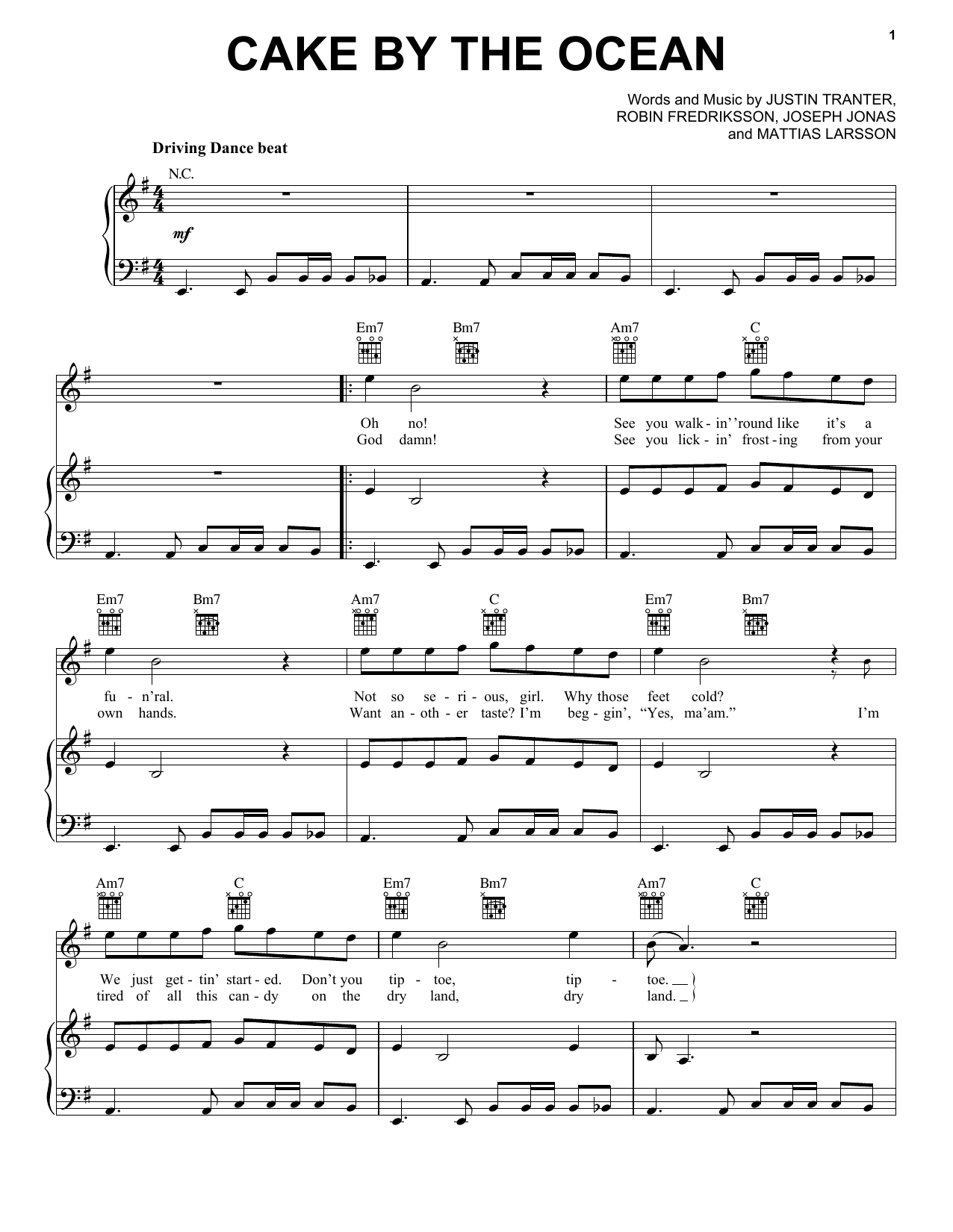 DNCE Cake By The Ocean sheet music notes and chords arranged for Bass Guitar Tab
