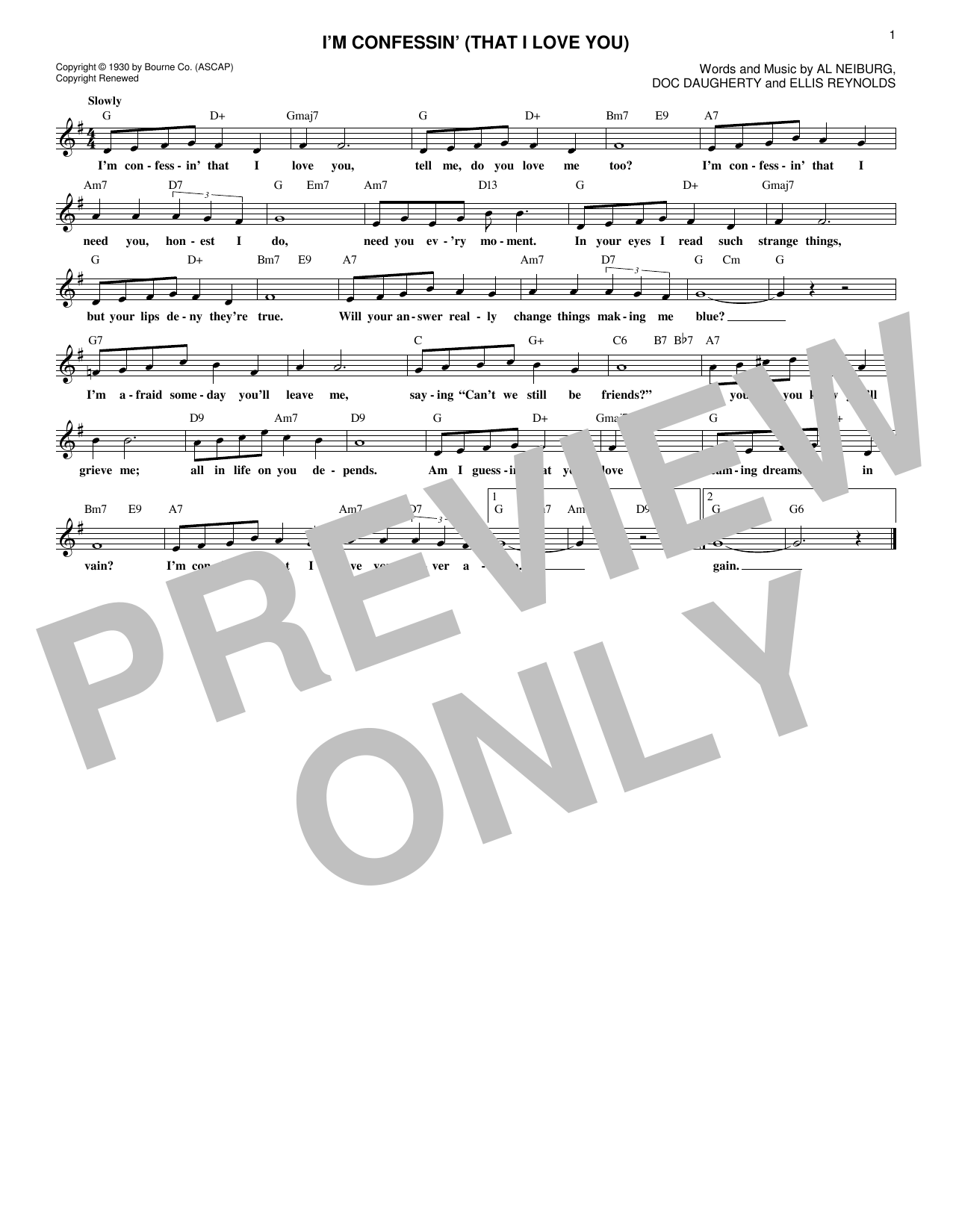 Doc Daugherty I'm Confessin' (That I Love You) sheet music notes and chords arranged for Lead Sheet / Fake Book