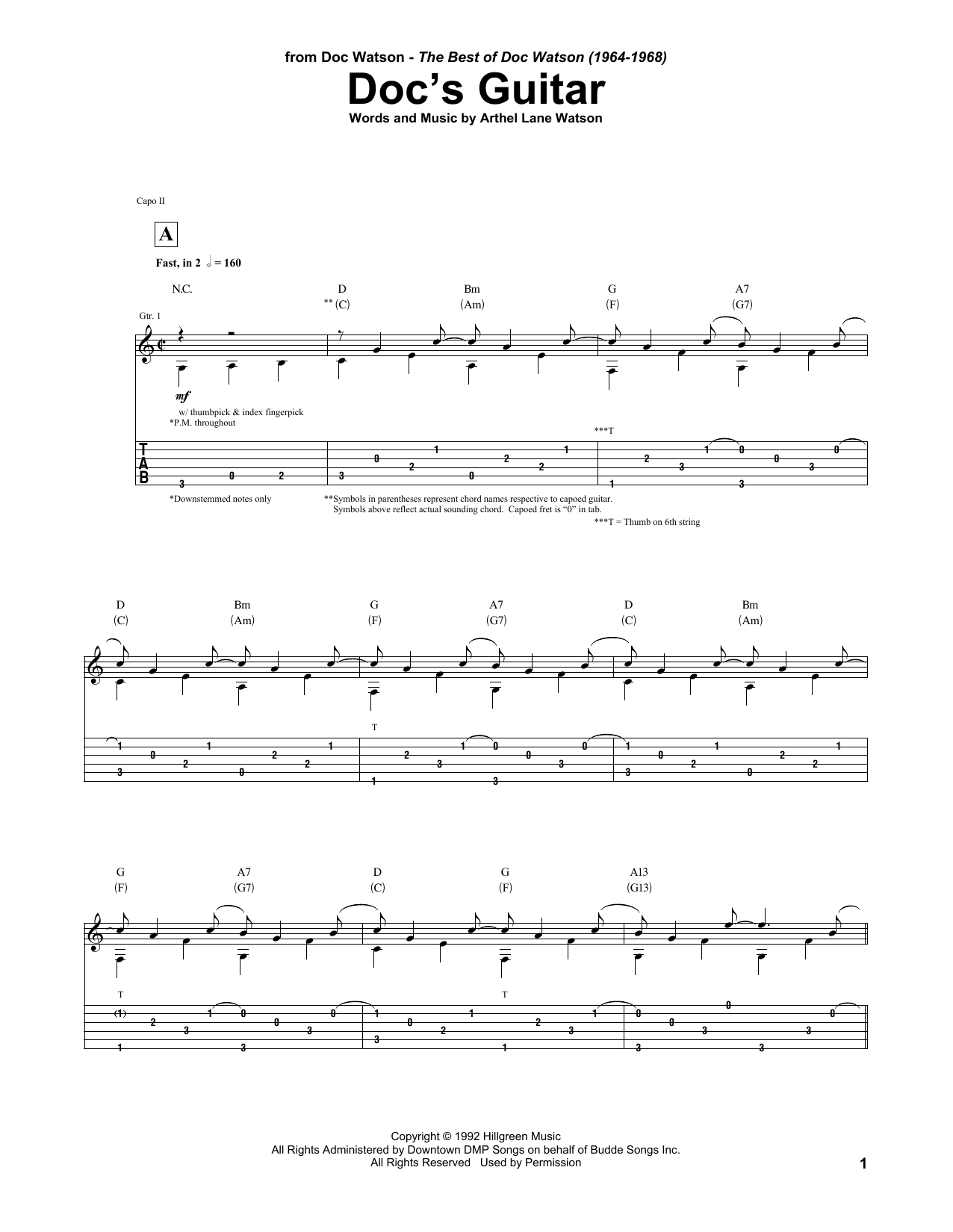 Doc Watson Doc's Guitar sheet music notes and chords arranged for Guitar Tab