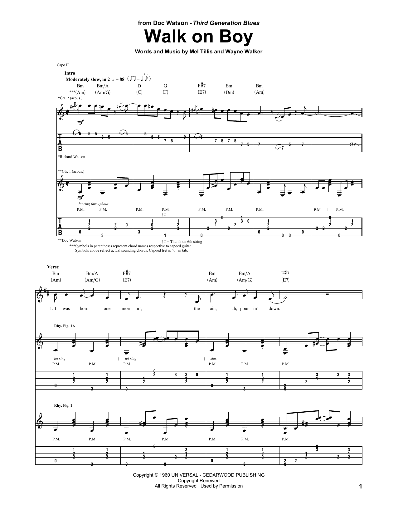 Doc Watson Walk On Boy sheet music notes and chords arranged for Guitar Tab
