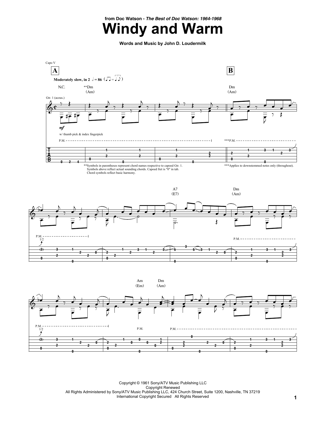 Doc Watson Windy And Warm sheet music notes and chords arranged for Guitar Tab