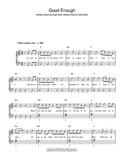 Dodgy Good Enough sheet music notes and chords arranged for Piano Chords/Lyrics
