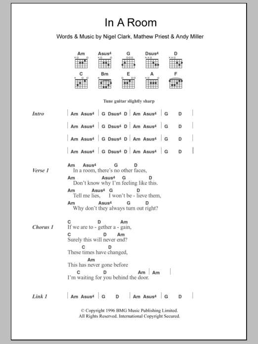 Dodgy In A Room sheet music notes and chords arranged for Guitar Chords/Lyrics