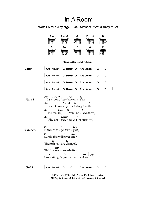 Dodgy In A Room sheet music notes and chords arranged for Guitar Chords/Lyrics
