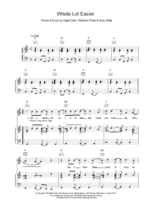 Dodgy Whole Lot Easier sheet music notes and chords arranged for Piano, Vocal & Guitar Chords