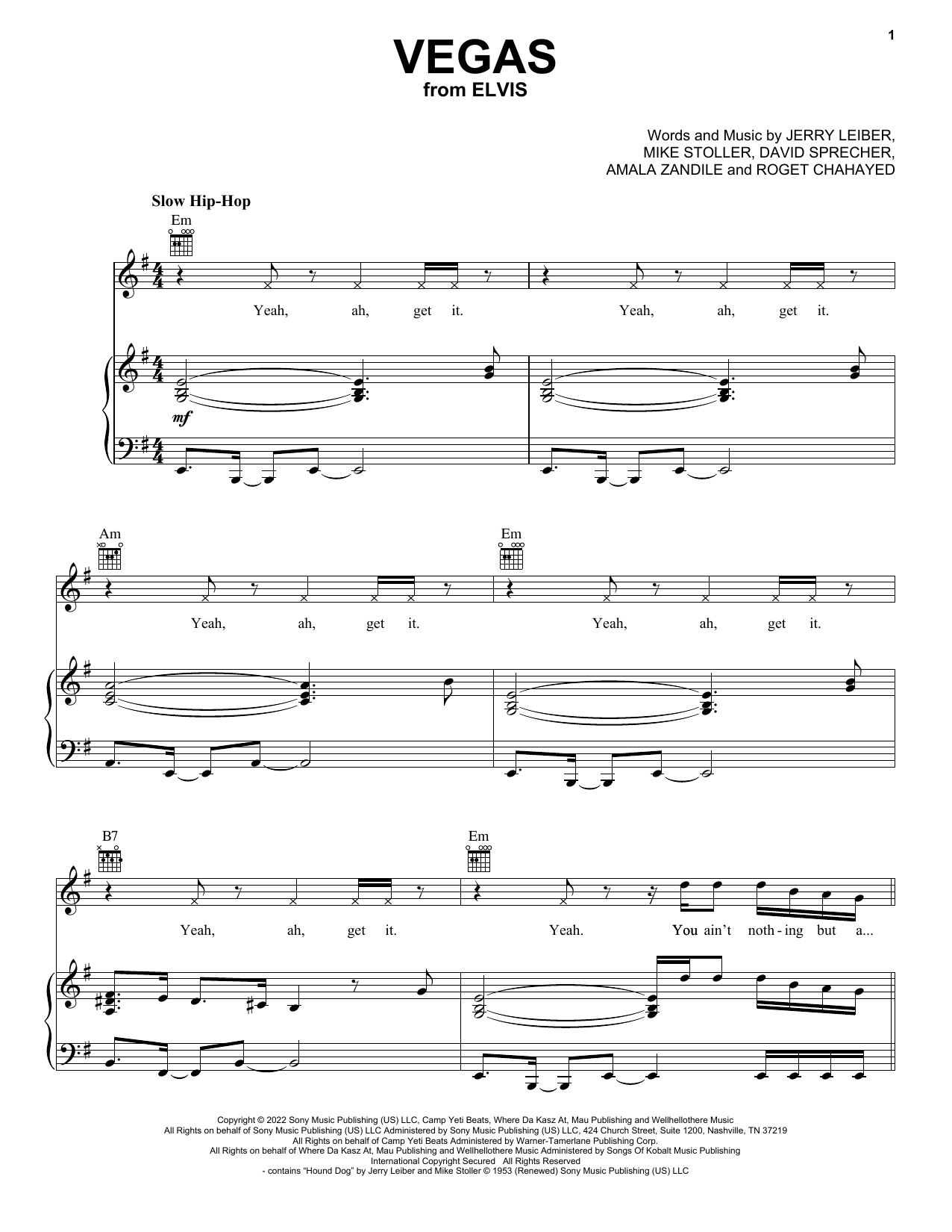 Doja Cat Vegas (from ELVIS) sheet music notes and chords arranged for Piano, Vocal & Guitar Chords (Right-Hand Melody)