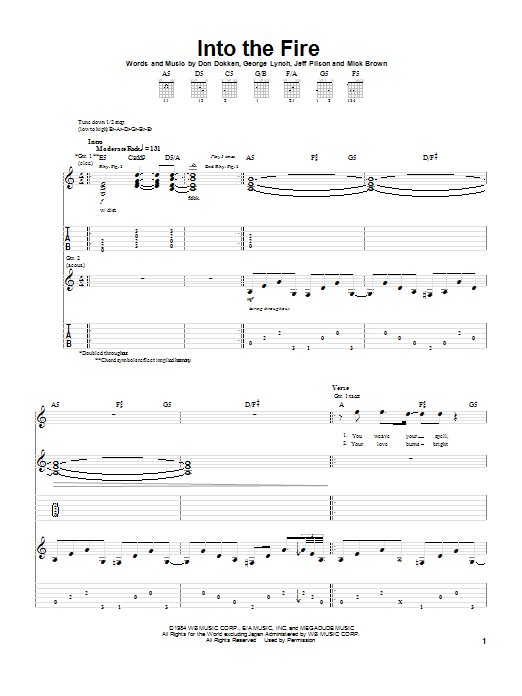 Dokken Into The Fire sheet music notes and chords arranged for Guitar Tab