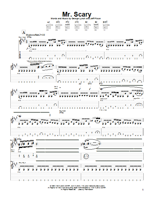 Dokken Mr. Scary sheet music notes and chords arranged for Guitar Tab