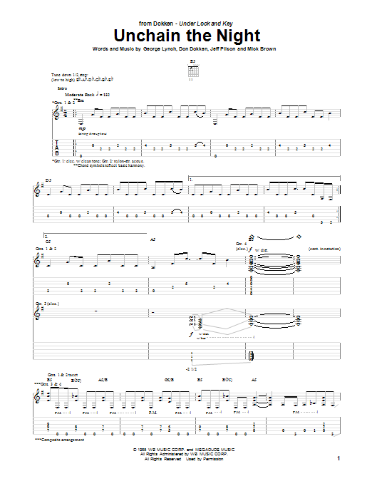Dokken Unchain The Night sheet music notes and chords arranged for Guitar Tab