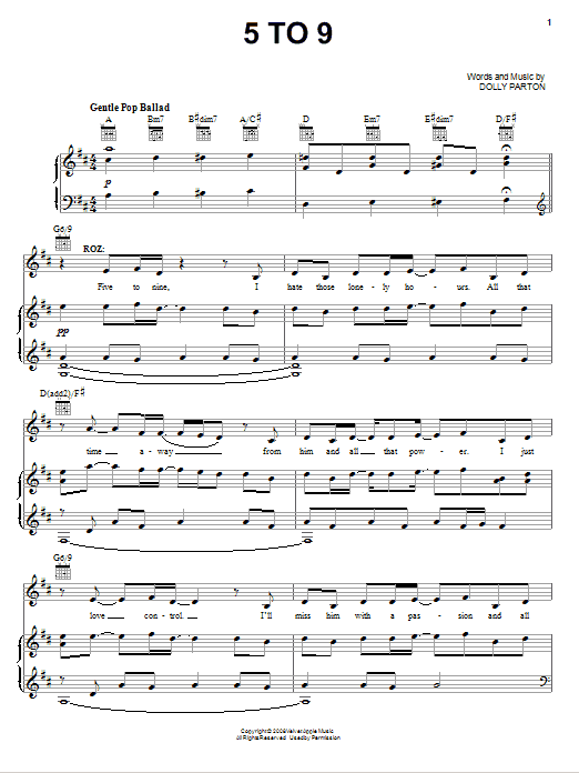 Dolly Parton 5 To 9 (from 9 to 5: The Musical) sheet music notes and chords arranged for Piano, Vocal & Guitar Chords (Right-Hand Melody)