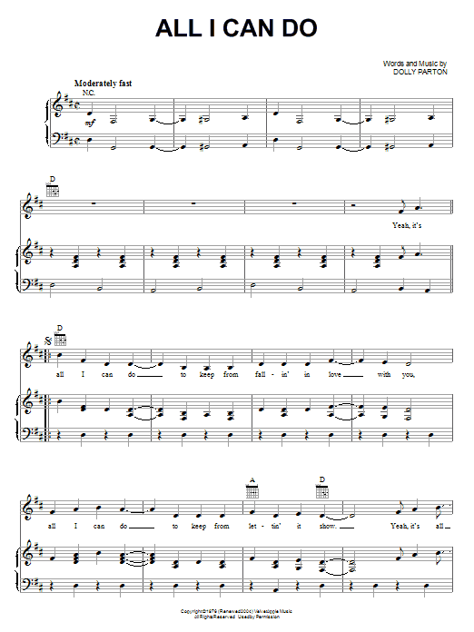 Dolly Parton All I Can Do sheet music notes and chords arranged for Piano, Vocal & Guitar Chords (Right-Hand Melody)
