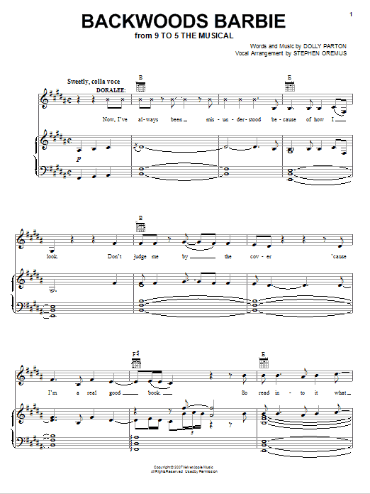Dolly Parton Backwoods Barbie (from 9 to 5: The Musical) sheet music notes and chords arranged for Piano, Vocal & Guitar Chords (Right-Hand Melody)