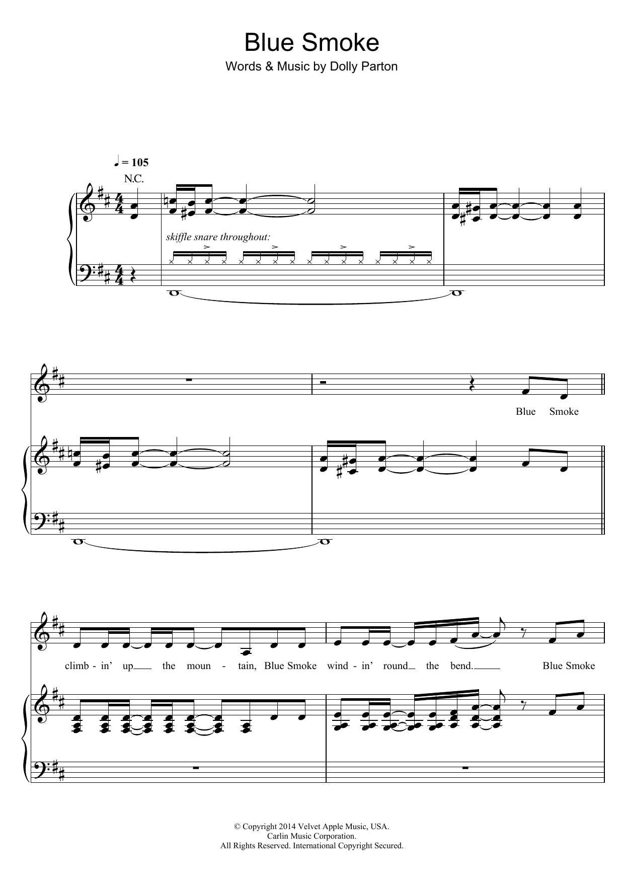 Dolly Parton Blue Smoke sheet music notes and chords arranged for Piano, Vocal & Guitar Chords
