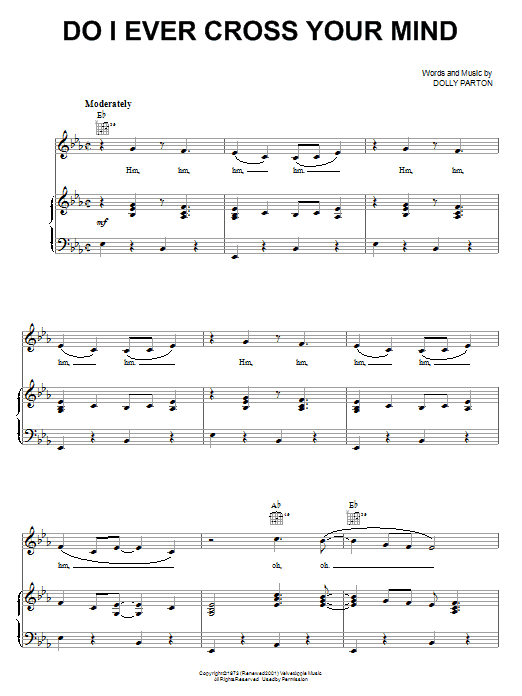 Dolly Parton Do I Ever Cross Your Mind sheet music notes and chords arranged for Piano, Vocal & Guitar Chords (Right-Hand Melody)