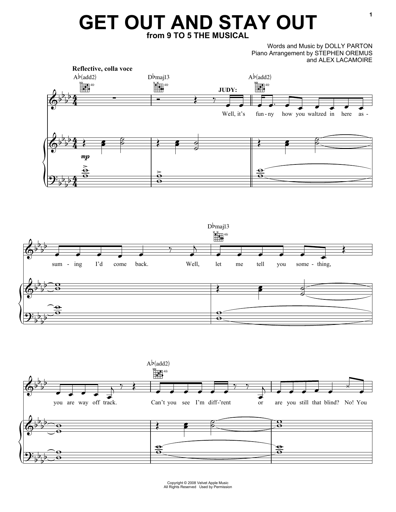 Dolly Parton Get Out And Stay Out (from 9 to 5: The Musical) sheet music notes and chords arranged for Piano, Vocal & Guitar Chords (Right-Hand Melody)