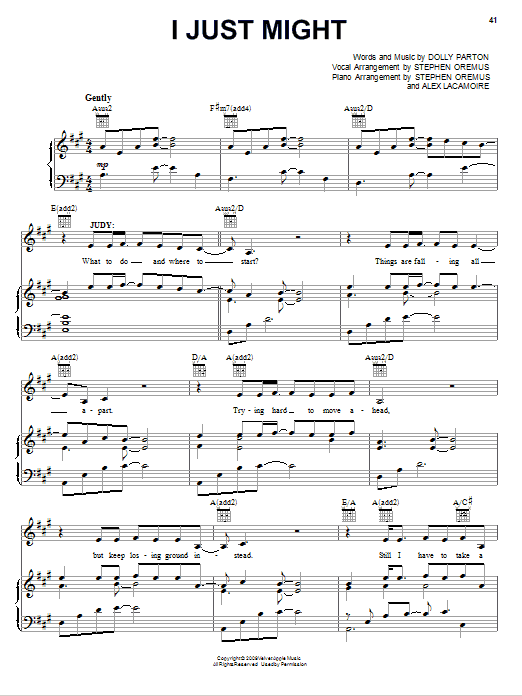 Dolly Parton I Just Might (from 9 to 5: The Musical) sheet music notes and chords arranged for Piano, Vocal & Guitar Chords (Right-Hand Melody)