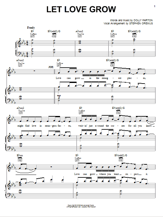 Dolly Parton Let Love Grow (from 9 to 5: The Musical) sheet music notes and chords arranged for Piano, Vocal & Guitar Chords (Right-Hand Melody)