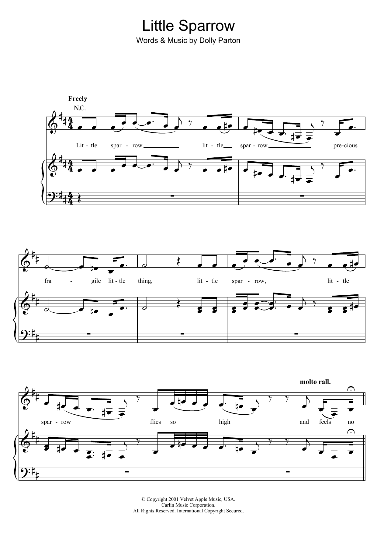 Dolly Parton Little Sparrow sheet music notes and chords arranged for Piano, Vocal & Guitar Chords