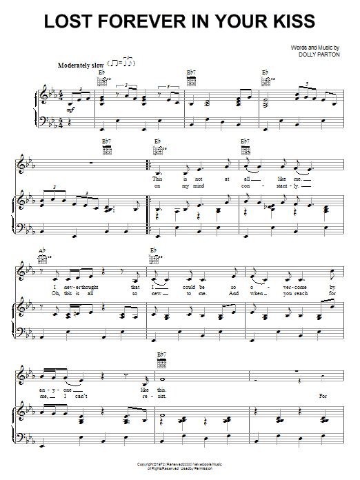 Dolly Parton Lost Forever In Your Kiss sheet music notes and chords arranged for Piano, Vocal & Guitar Chords (Right-Hand Melody)