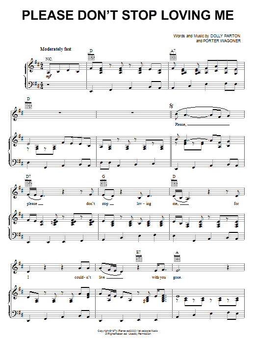 Dolly Parton Please Don't Stop Loving Me sheet music notes and chords arranged for Piano, Vocal & Guitar Chords (Right-Hand Melody)