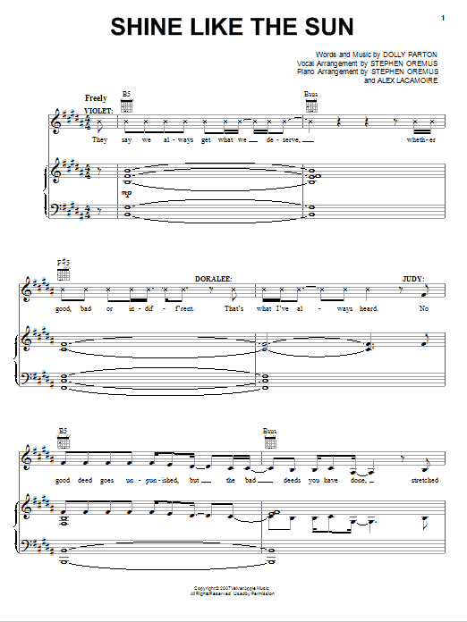 Dolly Parton Shine Like The Sun (from 9 to 5: The Musical) sheet music notes and chords arranged for Piano, Vocal & Guitar Chords (Right-Hand Melody)