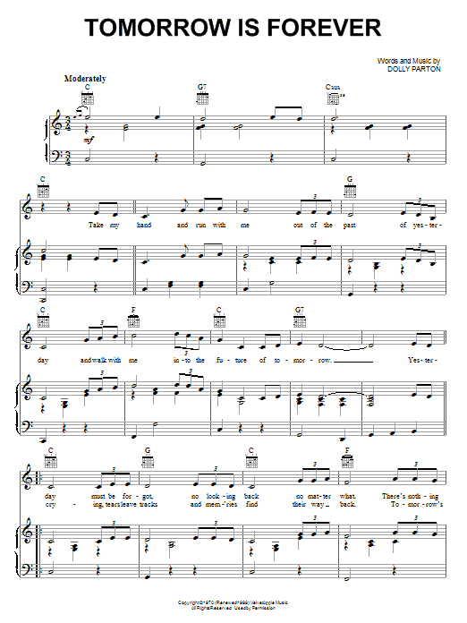 Dolly Parton Tomorrow Is Forever sheet music notes and chords arranged for Piano, Vocal & Guitar Chords (Right-Hand Melody)