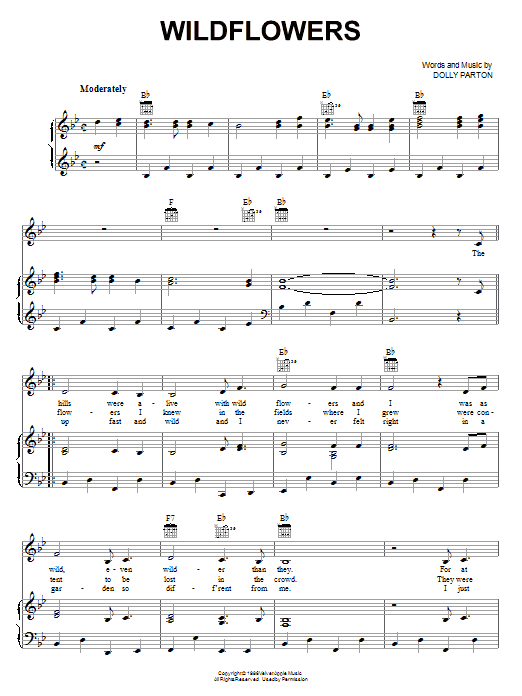 Dolly Parton Wildflowers sheet music notes and chords arranged for Piano, Vocal & Guitar Chords (Right-Hand Melody)