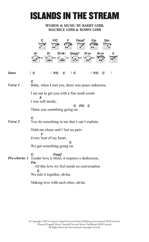 Dolly Parton Islands In The Stream sheet music notes and chords arranged for Guitar Chords/Lyrics