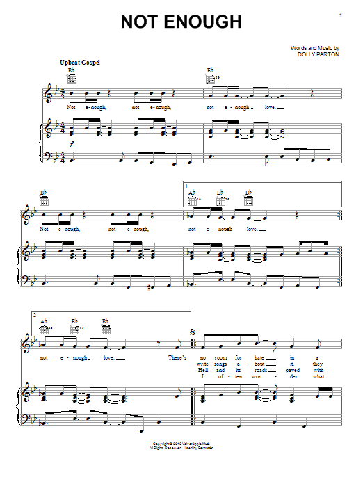 Dolly Parton Not Enough sheet music notes and chords arranged for Piano, Vocal & Guitar Chords (Right-Hand Melody)