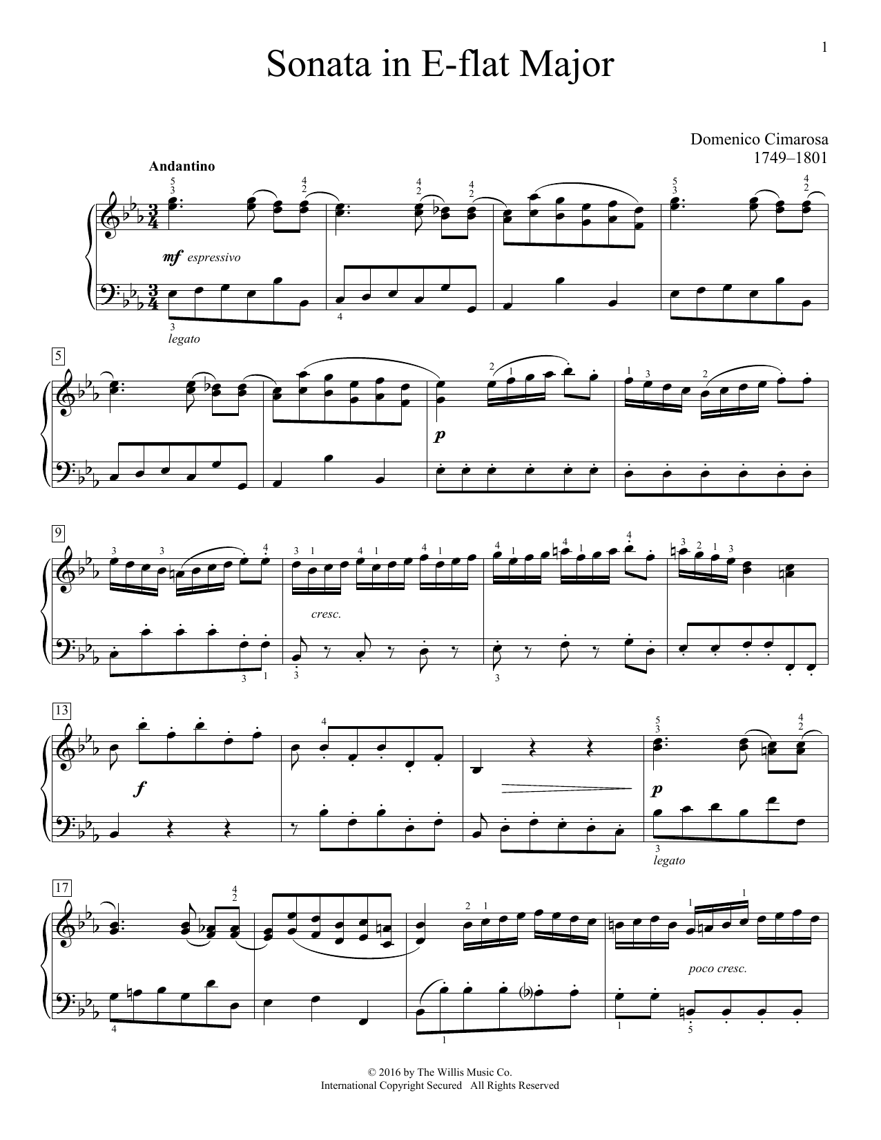 Domenico Cimarosa Sonata In E-Flat Major sheet music notes and chords arranged for Educational Piano