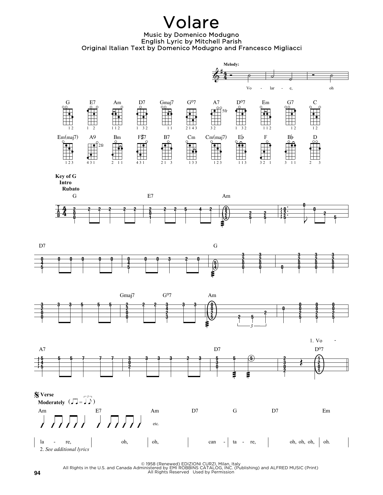 Domenico Modugno Volare (arr. Fred Sokolow) sheet music notes and chords arranged for Mandolin
