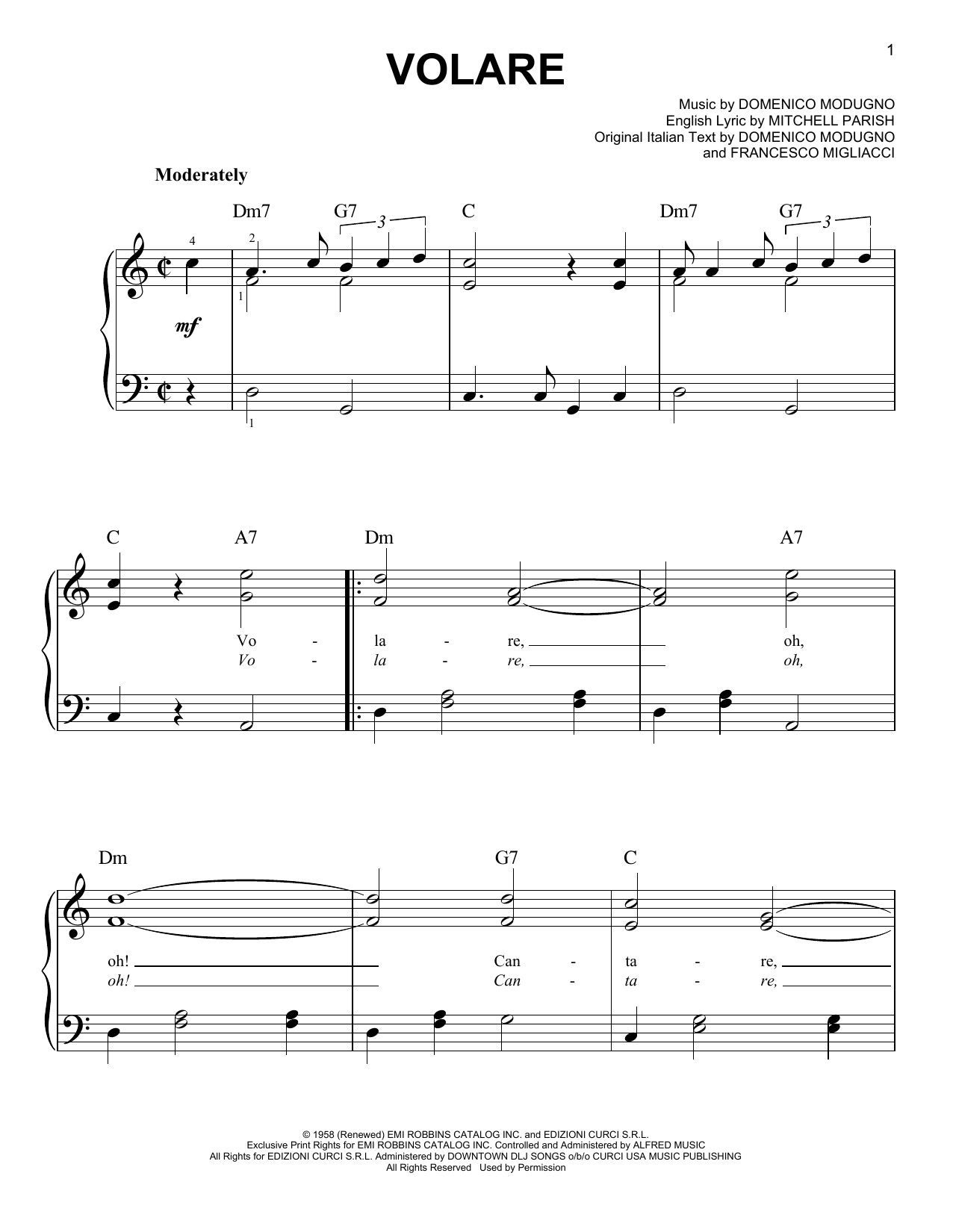 Domenico Modugno Volare sheet music notes and chords arranged for Real Book – Melody & Chords