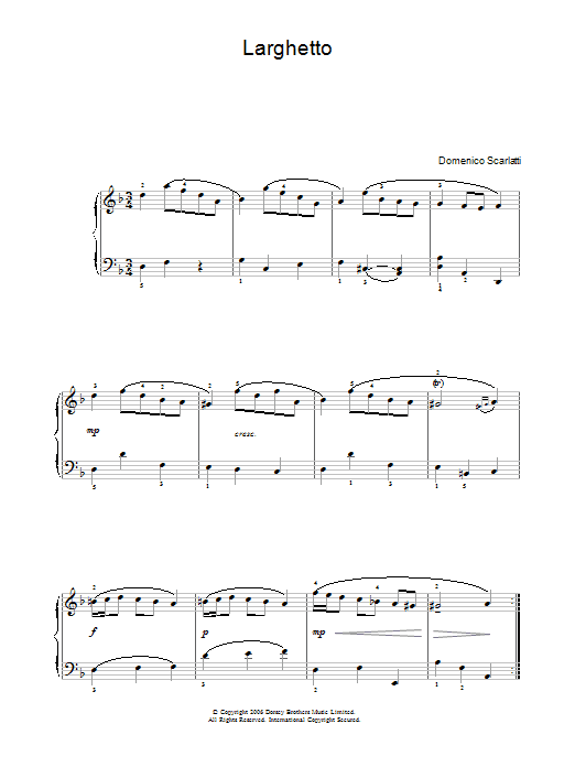 Domenico Scarlatti Larghetto sheet music notes and chords arranged for Piano, Vocal & Guitar Chords