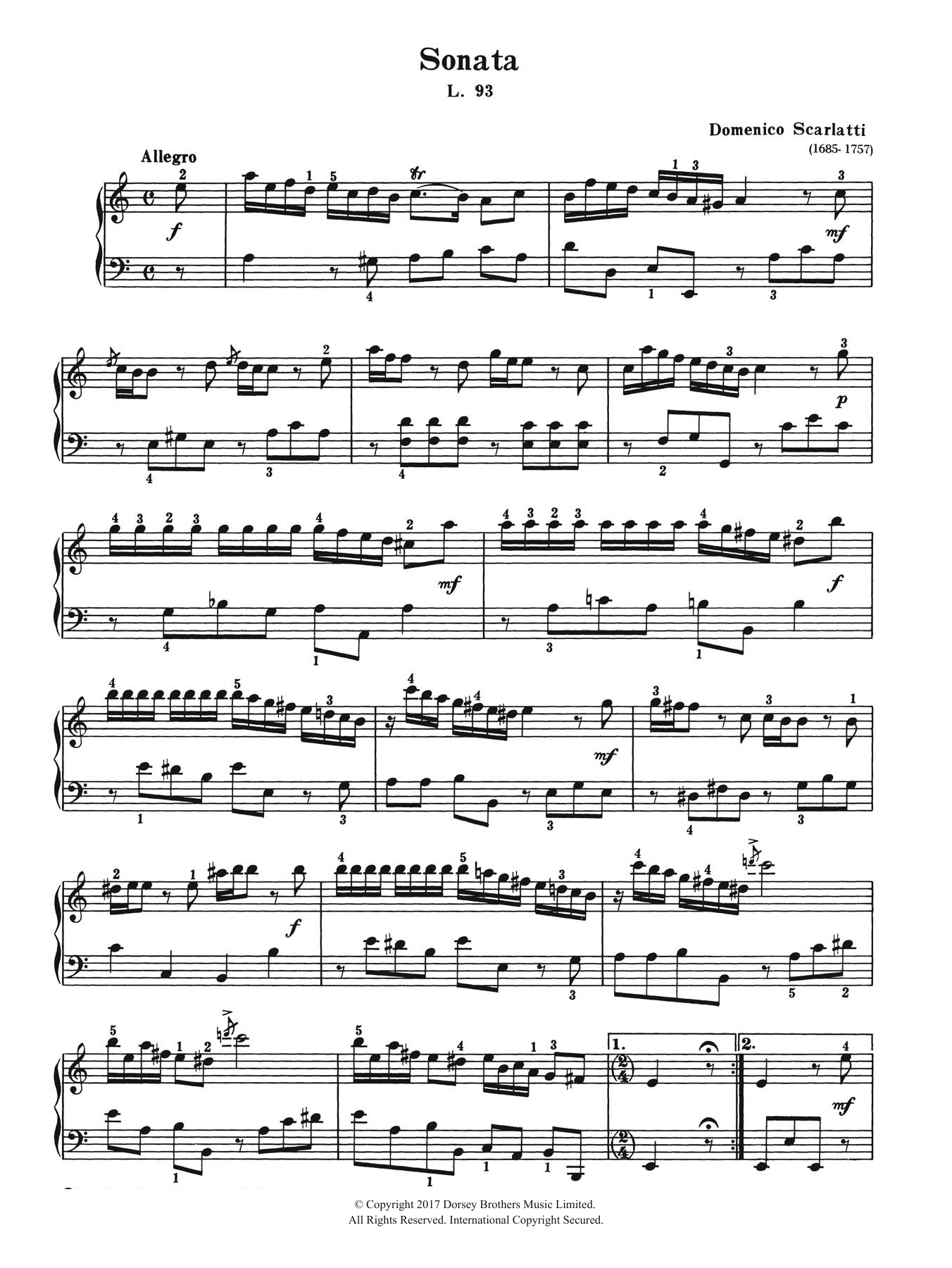 Domenico Scarlatti Sonata In A Minor L. 93 sheet music notes and chords arranged for Piano Solo